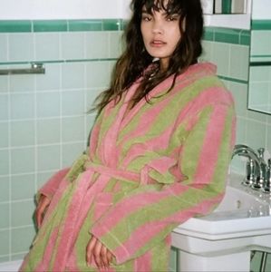 OAS The Berry Robe S/M Belted Wrap Unisex Jacquard Woven Terry